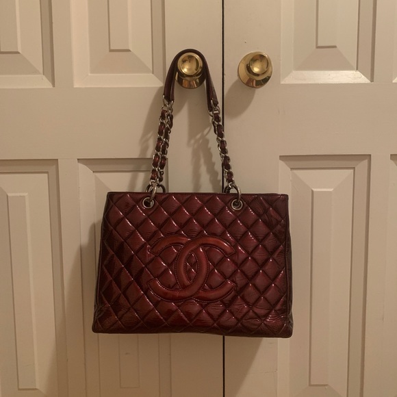 CHANEL, Bags, Shiny Maroon Chanel Grand Shopping Tote